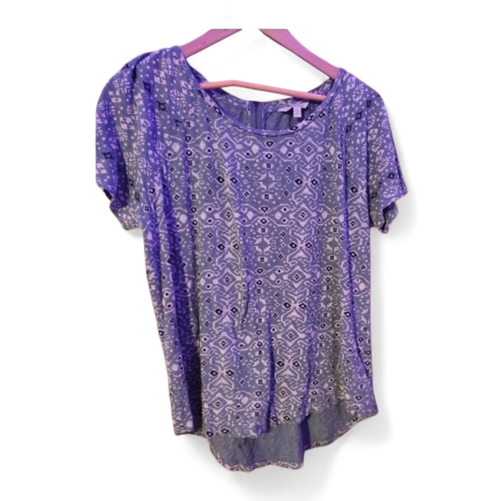 LUCKY BRAND Zip Back Boho Short Sleeve Blouse - Large